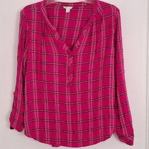 Cato Fuchsia Plaid Blouse